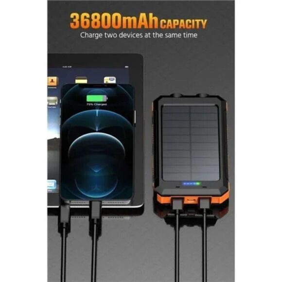 Solar-Charger-Power-Bank - 36800mAh Portable Charger, (Orange) - Picture 2 of 8
